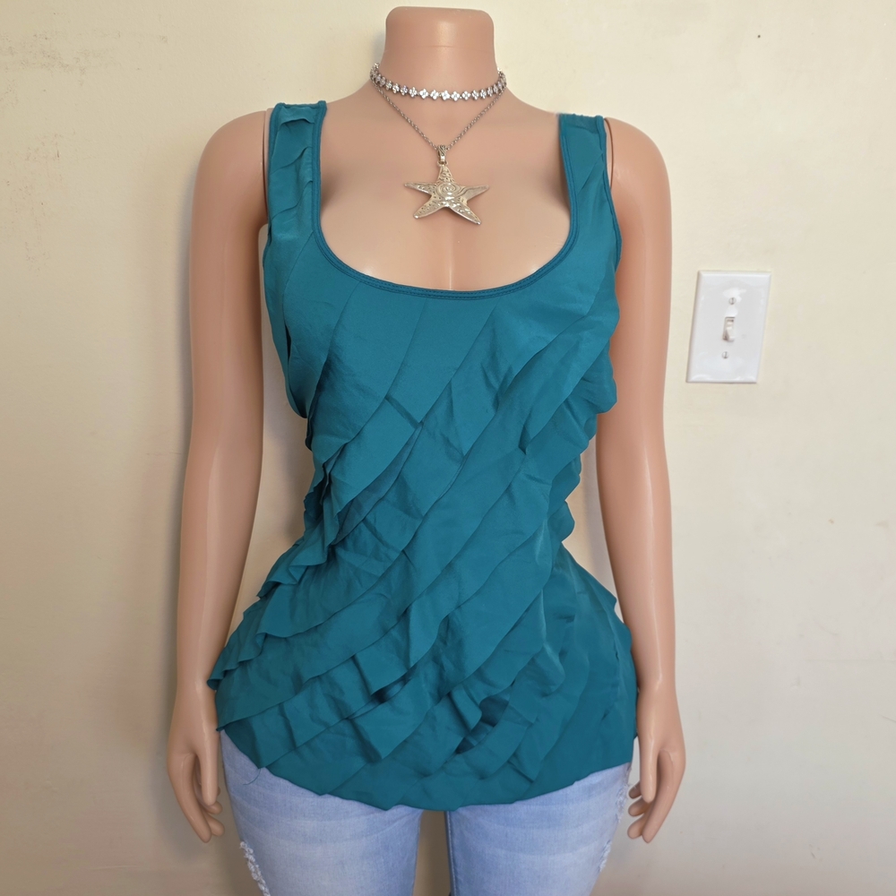 Apt. 9 Teal Ruffled Scoop Neck Tank
